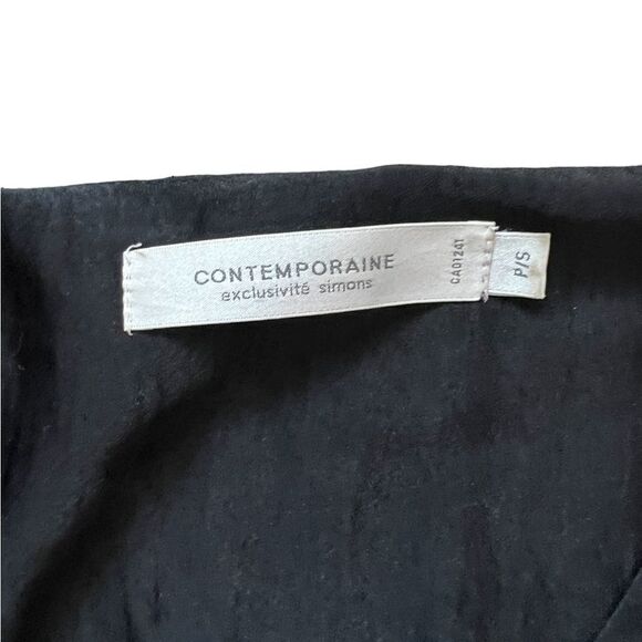 CONTEMPORAINE Black Sateen Finish V Neck Short Sleeve Dressy Top S - Picture 7 of 8